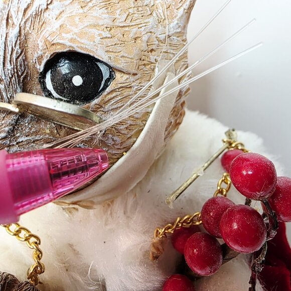 Anthropomorphic Kitty Cat Velvet Santa Suit Glasses Belt Christmas Holiday Decor - Picture 4 of 12